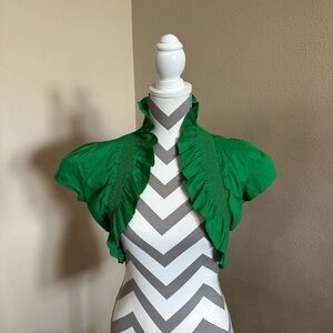 Chocolate brand green cropped shrug, size M
